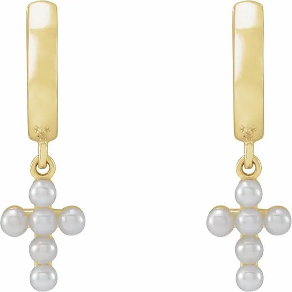 Pearl Cross Hoop Earrings Image 2 James & Williams Jewelers Berwyn, IL