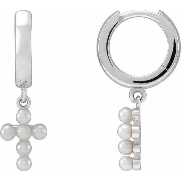 Pearl Cross Hoop Earrings J. Meredith Jewelers Delafield, WI
