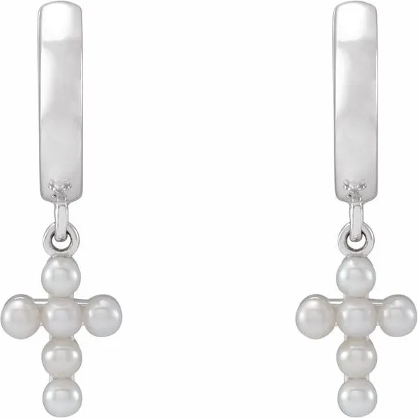 Pearl Cross Hoop Earrings Image 2 Hopman Jewelers Elkhart, IN