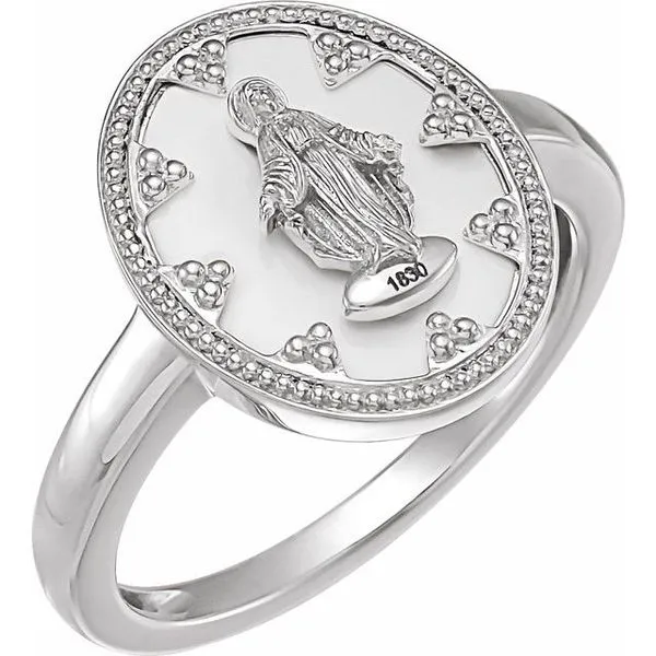 Enamel Miraculous Medal Ring Diamonds By Dawn Riverdale, NJ