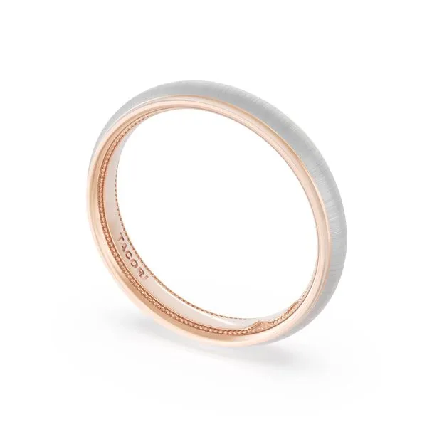 Rounded Satin Finish Wedding Band in 18kt Rose Gold & 18kt White Gold Aires Jewelers Morris Plains, NJ