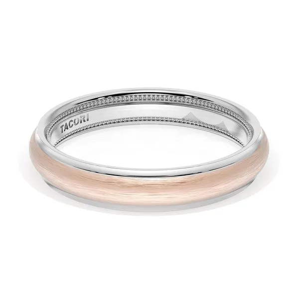 Rounded Brush Finish Wedding Band in 18kt White Gold & 18kt Rose Gold Aires Jewelers Morris Plains, NJ