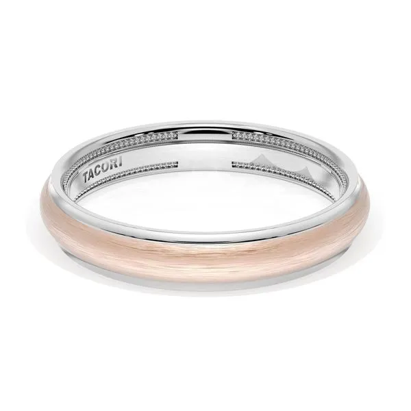 Rounded Brush Finish Wedding Band in 18kt White Gold & 18kt Rose Gold Aires Jewelers Morris Plains, NJ