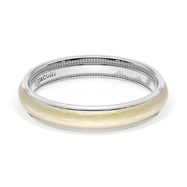 Rounded Brush Finish Wedding Band in 18kt White Gold & 18kt Yellow Gold Aires Jewelers Morris Plains, NJ