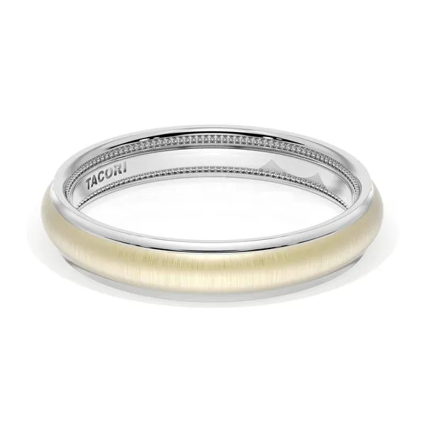 Rounded Satin Finish Wedding Band in 18kt White Gold & 18kt Yellow Gold Aires Jewelers Morris Plains, NJ