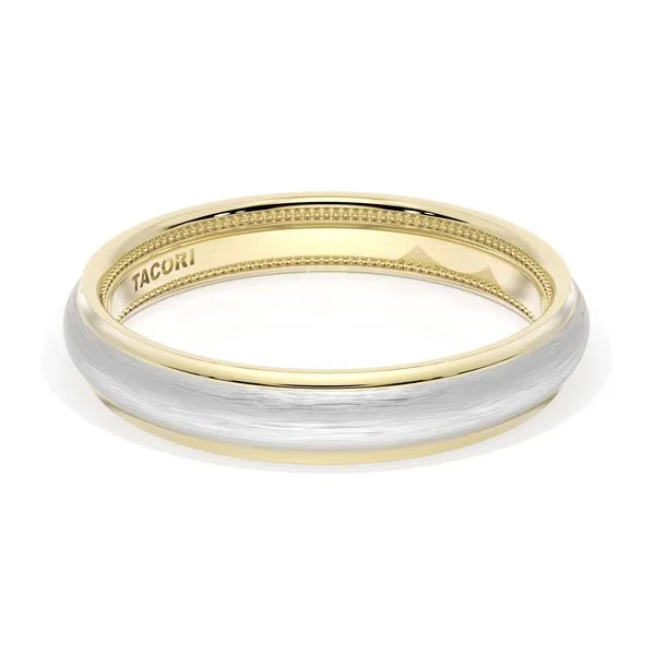 Rounded Brush Finish Wedding Band in 18kt Yellow Gold & 18kt White Gold Aires Jewelers Morris Plains, NJ