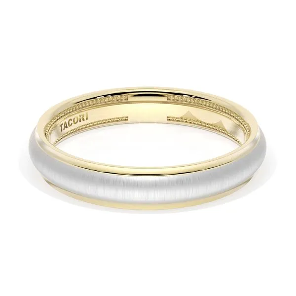 Rounded Satin Finish Wedding Band in 18kt Yellow Gold & 18kt White Gold Aires Jewelers Morris Plains, NJ