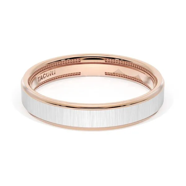 Flat Satin Finish Wedding Band in 18kt Rose Gold & 18kt White Gold Aires Jewelers Morris Plains, NJ