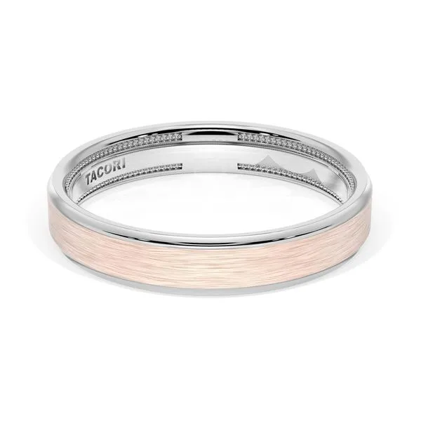 Flat Brush Finish Wedding Band in 18kt White Gold & 18kt Rose Gold Aires Jewelers Morris Plains, NJ