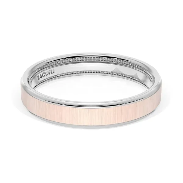 Flat Satin Finish Wedding Band in 18kt White Gold & 18kt Rose Gold Aires Jewelers Morris Plains, NJ
