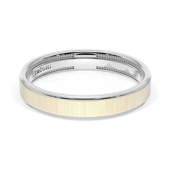 Flat Satin Finish Wedding Band in 18kt White Gold & 18kt Yellow Gold Aires Jewelers Morris Plains, NJ