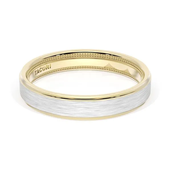 Flat Brush Finish Wedding Band in 18kt Yellow Gold & 18kt White Gold Aires Jewelers Morris Plains, NJ
