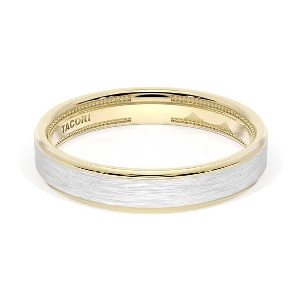 Flat Brush Finish Wedding Band in 18kt Yellow Gold & 18kt White Gold Aires Jewelers Morris Plains, NJ