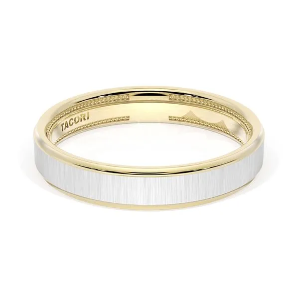 Flat Satin Finish Wedding Band in 18kt Yellow Gold & 18kt White Gold Aires Jewelers Morris Plains, NJ