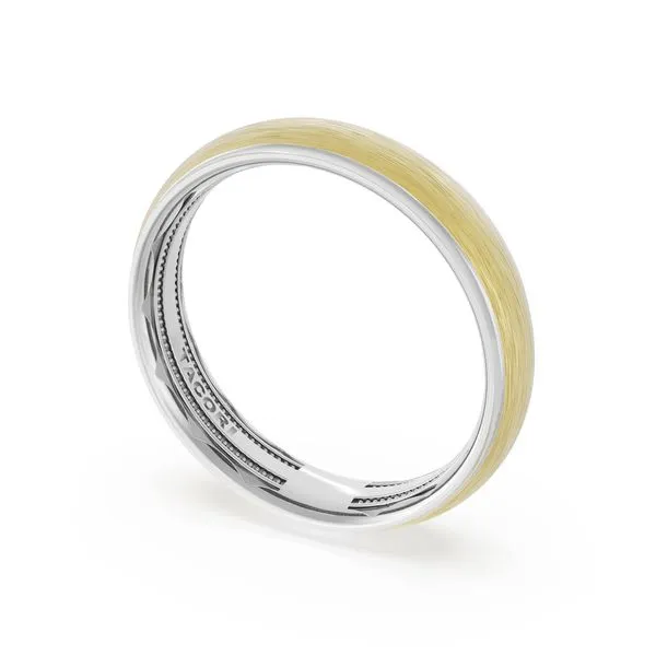 Rounded Brush Finish Wedding Band in Platinum & 18kt Yellow Gold Aires Jewelers Morris Plains, NJ
