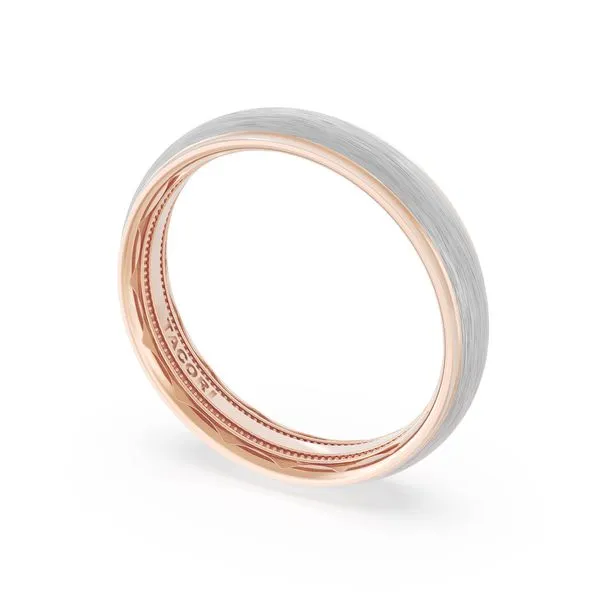 Rounded Brush Finish Wedding Band in 18kt Rose Gold & 18kt White Gold Aires Jewelers Morris Plains, NJ