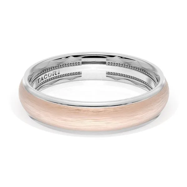 Rounded Brush Finish Wedding Band in 18kt White Gold & 18kt Rose Gold Aires Jewelers Morris Plains, NJ