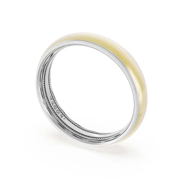 Rounded High Polish Finish Wedding Band in 18kt White Gold & 18kt Yellow Gold Aires Jewelers Morris Plains, NJ