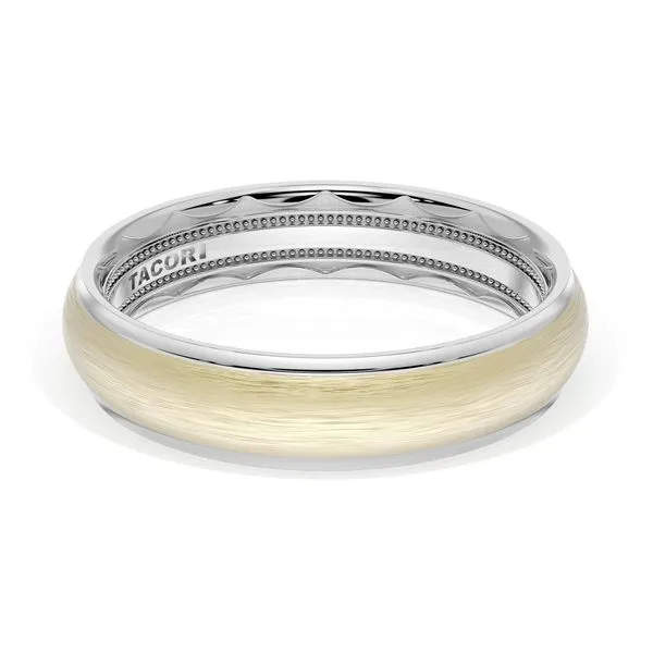 Rounded Brush Finish Wedding Band in 18kt White Gold & 18kt Yellow Gold Aires Jewelers Morris Plains, NJ