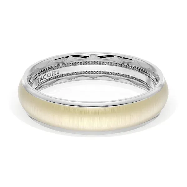 Rounded Satin Finish Wedding Band in 18kt White Gold & 18kt Yellow Gold Aires Jewelers Morris Plains, NJ