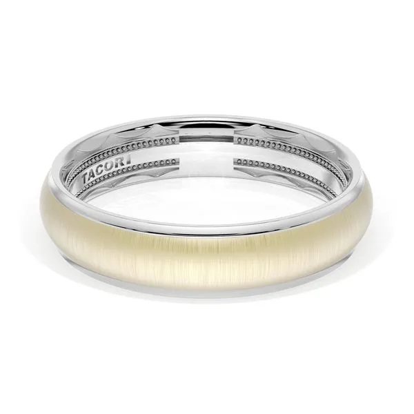 Rounded Satin Finish Wedding Band in 18kt White Gold & 18kt Yellow Gold Aires Jewelers Morris Plains, NJ