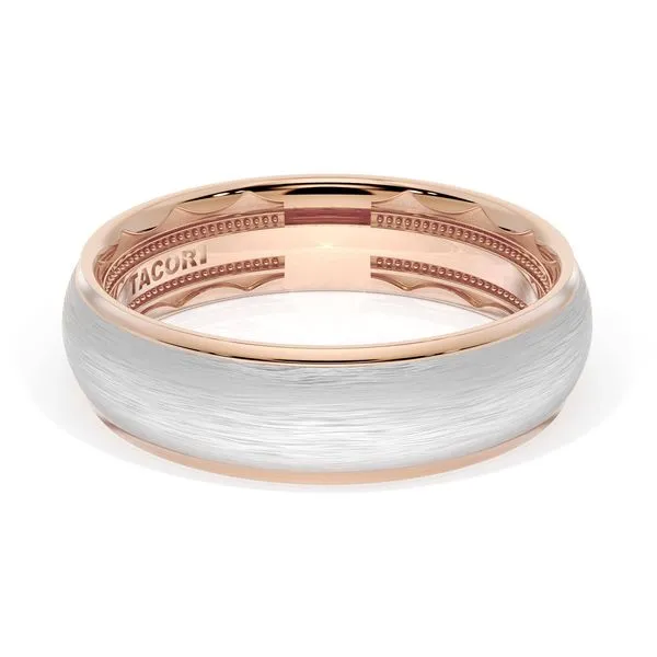 Rounded Brush Finish Wedding Band in 18kt Rose Gold & 18kt White Gold Aires Jewelers Morris Plains, NJ