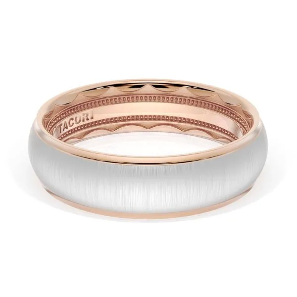 Rounded Satin Finish Wedding Band in 18kt Rose Gold & 18kt White Gold Aires Jewelers Morris Plains, NJ