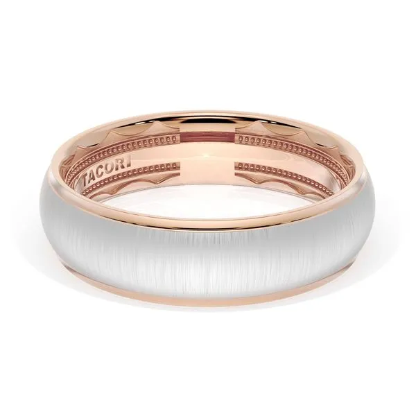 Rounded Satin Finish Wedding Band in 18kt Rose Gold & 18kt White Gold Aires Jewelers Morris Plains, NJ