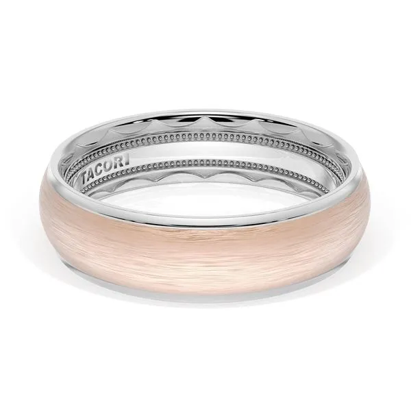 Rounded Brush Finish Wedding Band in 18kt White Gold & 18kt Rose Gold Aires Jewelers Morris Plains, NJ