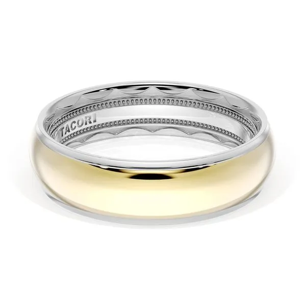 Rounded High Polish Finish Wedding Band in 18kt White Gold & 18kt Yellow Gold Aires Jewelers Morris Plains, NJ