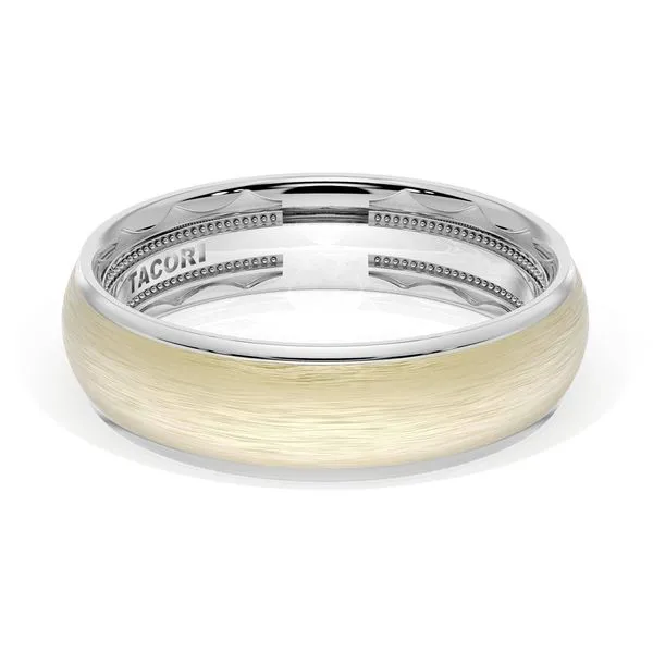 Rounded Brush Finish Wedding Band in 18kt White Gold & 18kt Yellow Gold Aires Jewelers Morris Plains, NJ