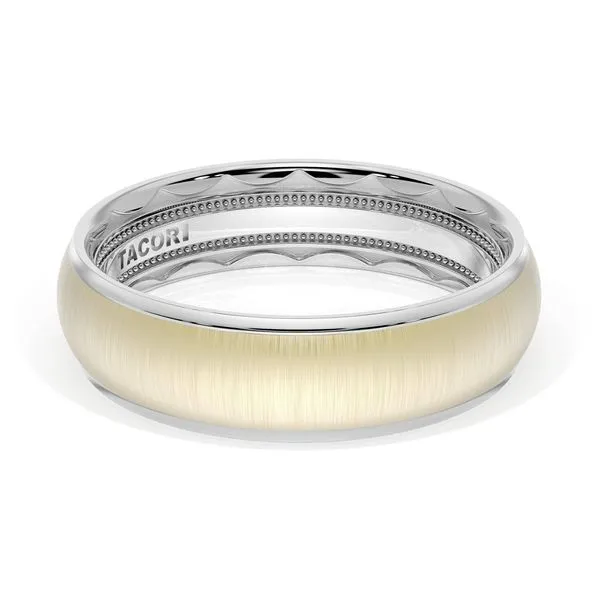 Rounded Satin Finish Wedding Band in 18kt White Gold & 18kt Yellow Gold Aires Jewelers Morris Plains, NJ