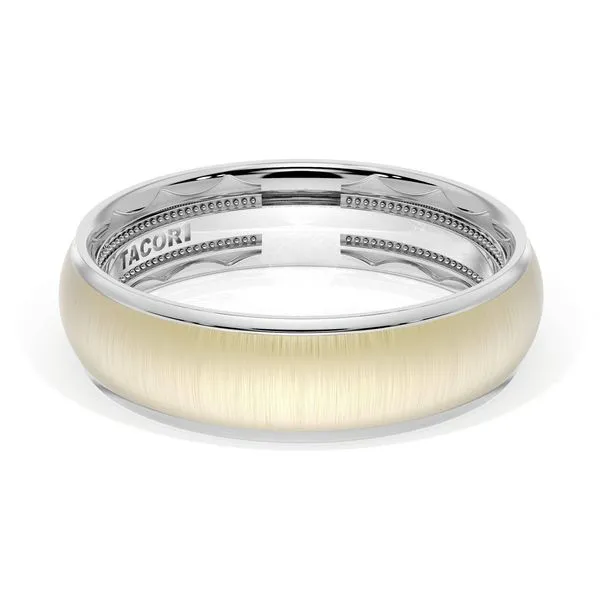 Rounded Satin Finish Wedding Band in 18kt White Gold & 18kt Yellow Gold Aires Jewelers Morris Plains, NJ