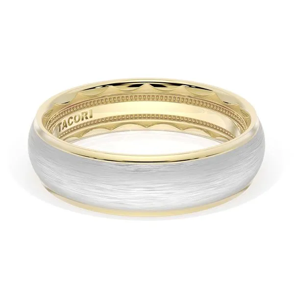 Rounded Brush Finish Wedding Band in 18kt Yellow Gold & 18kt White Gold Aires Jewelers Morris Plains, NJ