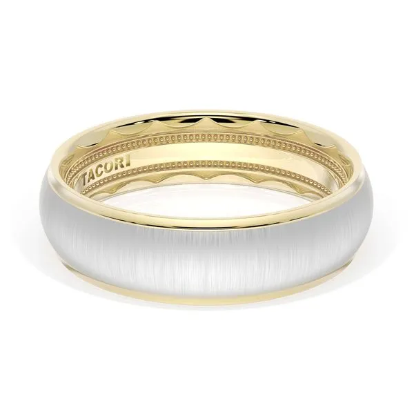 Rounded Satin Finish Wedding Band in 18kt Yellow Gold & 18kt White Gold Aires Jewelers Morris Plains, NJ