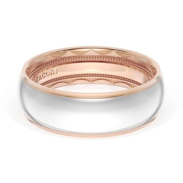 Rounded High Polish Finish Wedding Band in 18kt Rose Gold & 18kt White Gold Aires Jewelers Morris Plains, NJ
