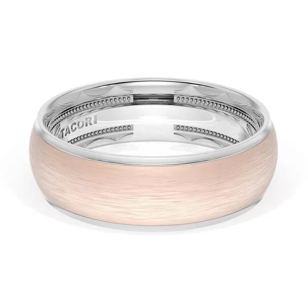 Rounded Brush Finish Wedding Band in 18kt White Gold & 18kt Rose Gold Aires Jewelers Morris Plains, NJ