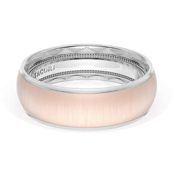 Rounded Satin Finish Wedding Band in 18kt White Gold & 18kt Rose Gold Aires Jewelers Morris Plains, NJ