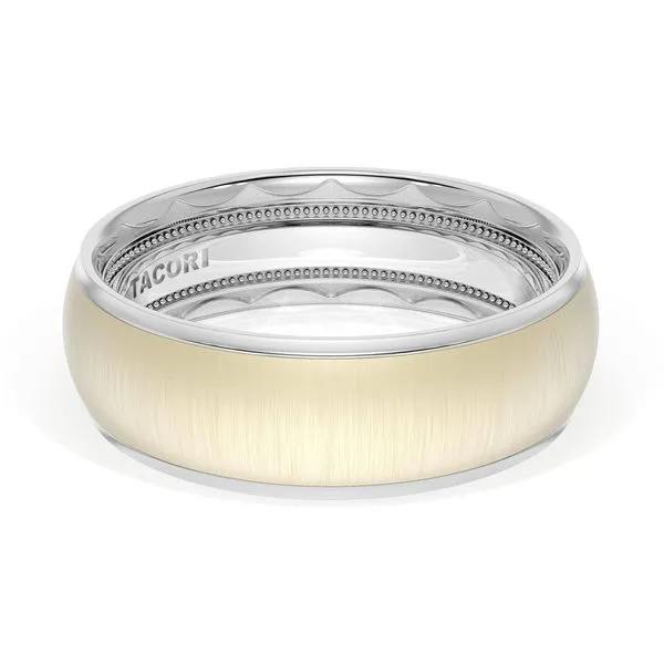 Rounded Satin Finish Wedding Band in 18kt White Gold & 18kt Yellow Gold Aires Jewelers Morris Plains, NJ