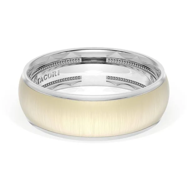 Rounded Satin Finish Wedding Band in 18kt White Gold & 18kt Yellow Gold Aires Jewelers Morris Plains, NJ