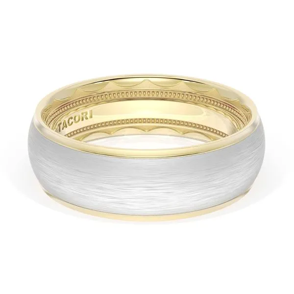 Rounded Brush Finish Wedding Band in 18kt Yellow Gold & 18kt White Gold Aires Jewelers Morris Plains, NJ