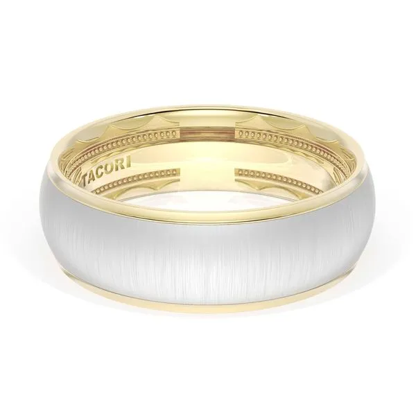 Rounded Satin Finish Wedding Band in 18kt Yellow Gold & 18kt White Gold Aires Jewelers Morris Plains, NJ