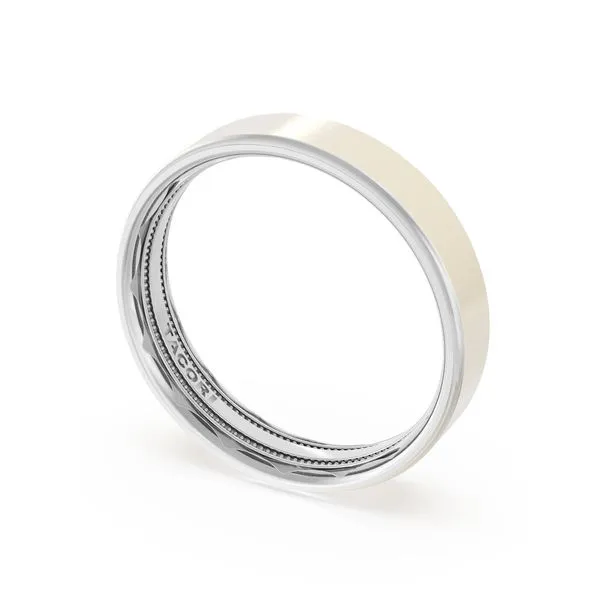 Flat High Polish Finish Wedding Band in Platinum & 18kt Yellow Gold Aires Jewelers Morris Plains, NJ