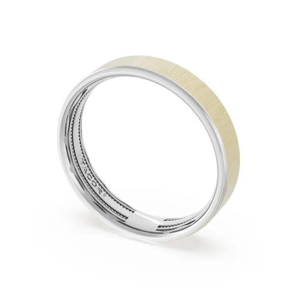 Flat Satin Finish Wedding Band in Platinum & 18kt Yellow Gold Aires Jewelers Morris Plains, NJ