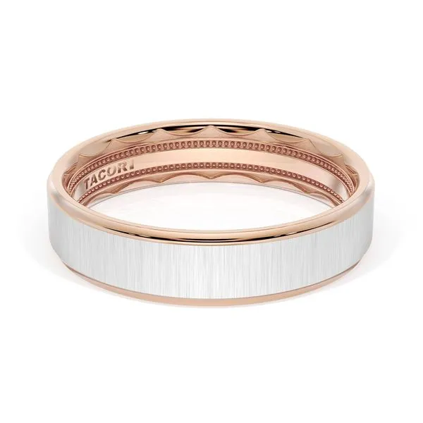 Flat Satin Finish Wedding Band in 18kt Rose Gold & 18kt White Gold Aires Jewelers Morris Plains, NJ
