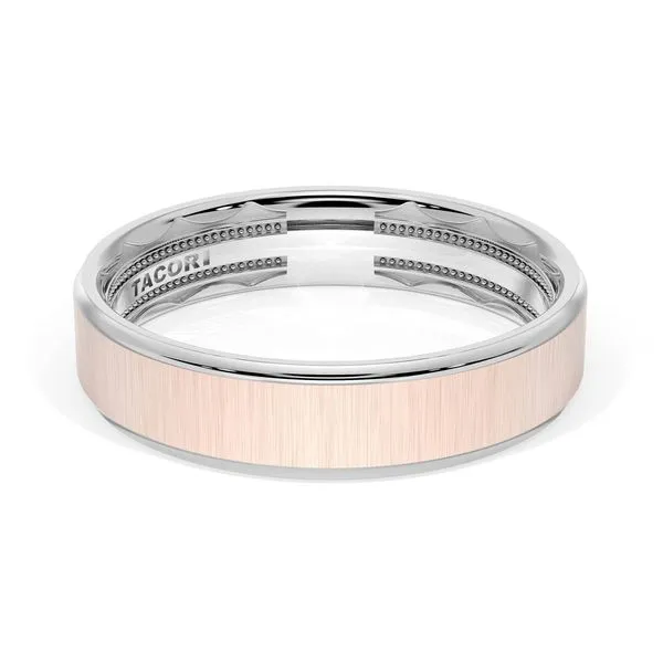 Flat Satin Finish Wedding Band in 18kt White Gold & 18kt Rose Gold Aires Jewelers Morris Plains, NJ