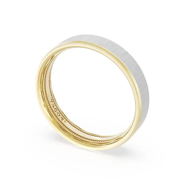 Flat Satin Finish Wedding Band in 18kt Yellow Gold & 18kt White Gold Aires Jewelers Morris Plains, NJ