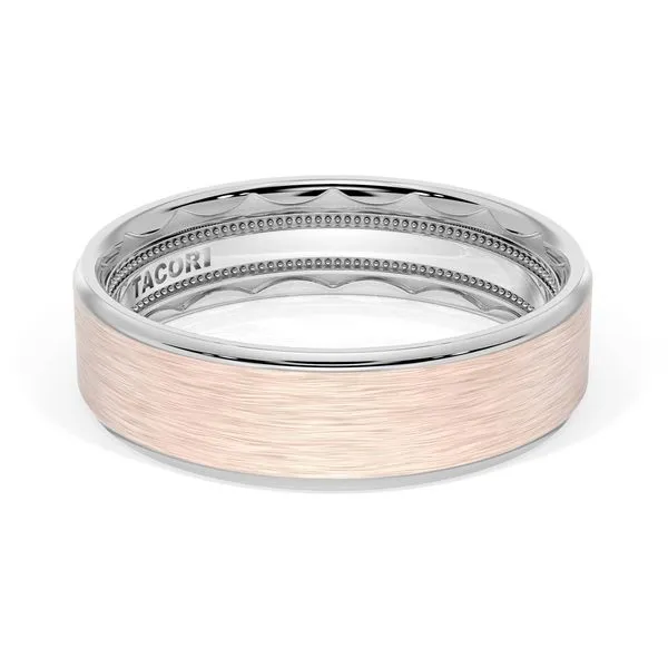 Flat Brush Finish Wedding Band in 18kt White Gold & 18kt Rose Gold Aires Jewelers Morris Plains, NJ