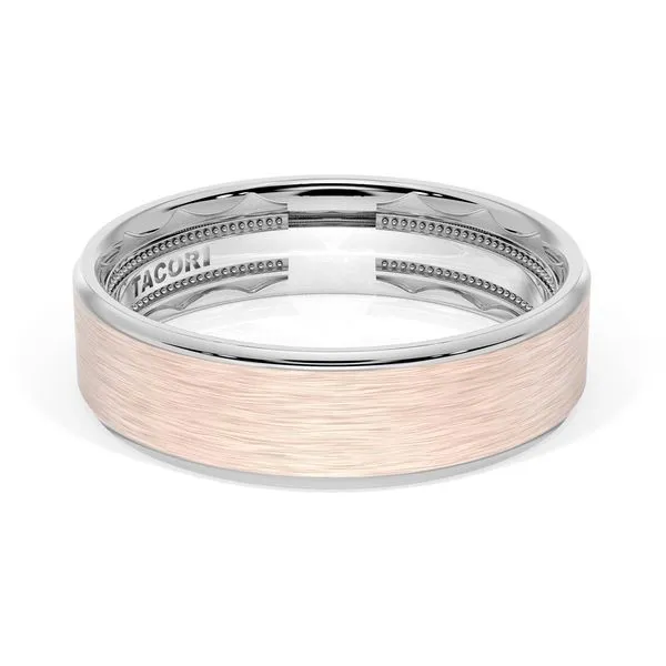 Flat Brush Finish Wedding Band in 18kt White Gold & 18kt Rose Gold Aires Jewelers Morris Plains, NJ