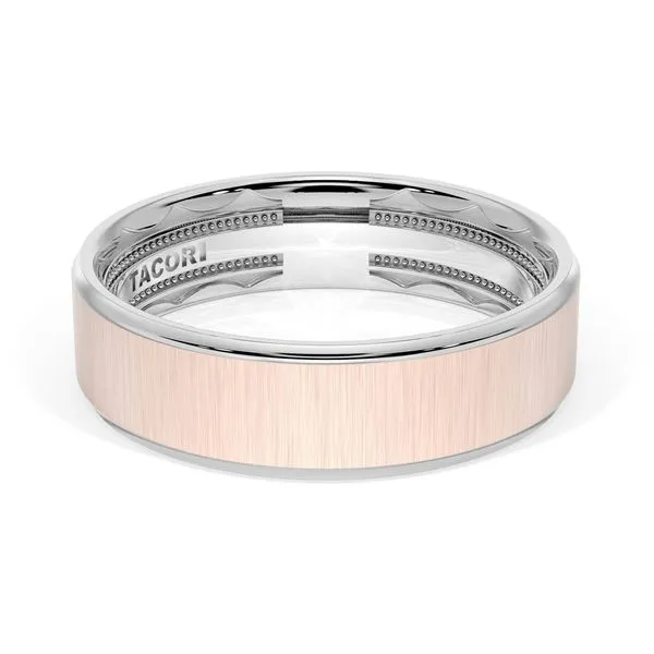 Flat Satin Finish Wedding Band in 18kt White Gold & 18kt Rose Gold Aires Jewelers Morris Plains, NJ